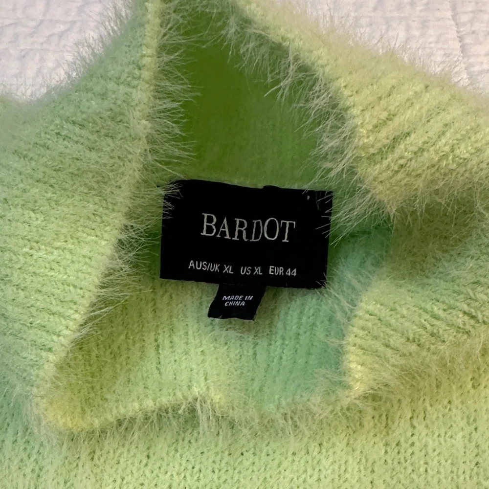 Bardot Knit Sweater Dress XL Fuzzy Lime Green Balloon Sleeve Bodycon Mini Cozy